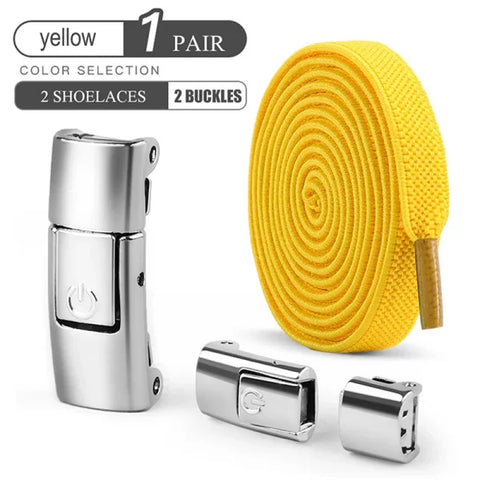 No Tie Elastic Shoe Laces – 8mm Flat Press Lock Shoelaces - Yellow / 100cm