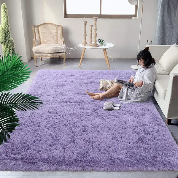 Noahas Solid Color Design Acrylic Rug for Living Room Wash Style - PURPLE / 153x244cm / United States