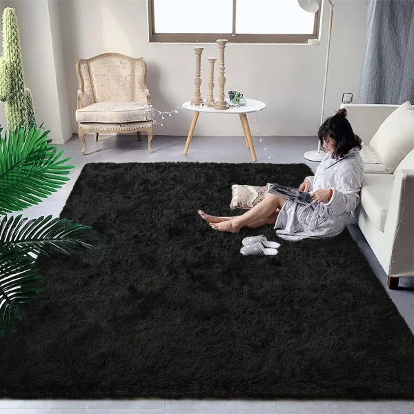 Noahas Solid Color Design Acrylic Rug for Living Room Wash Style - black / 153x244cm / United States