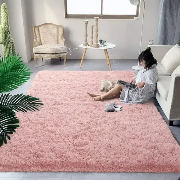 Noahas Solid Color Design Acrylic Rug for Living Room Wash Style - sakura pink / 153x244cm / United States