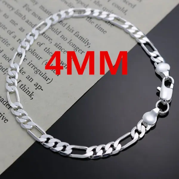 Noble New Arrive 925 Silver 4MM Chain for Men Women Bracelet Necklace Jewelry Set Lady Christma Gifts Charms Wedding