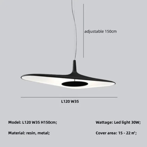 Nordic Irregular Pendant Lamp - Wabi Sabi Resin Hanging Light Fixture - black L120cm 30W / neutral light 4200K