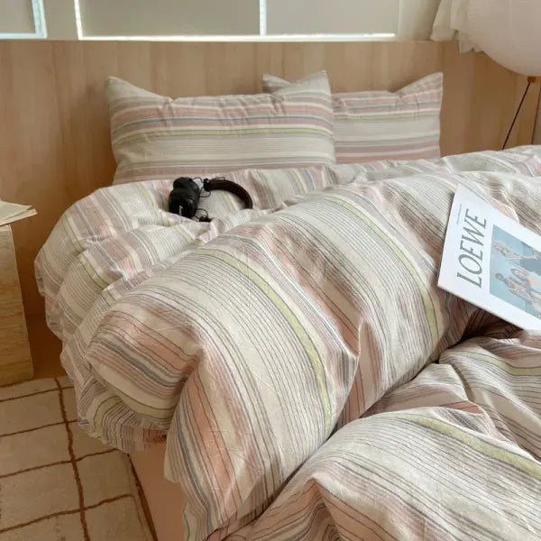 Nordic sling Cotton Pink Stripes Duvet Cover 150x200 Size Girl’s Room housse de couette Skin friendly Breathable