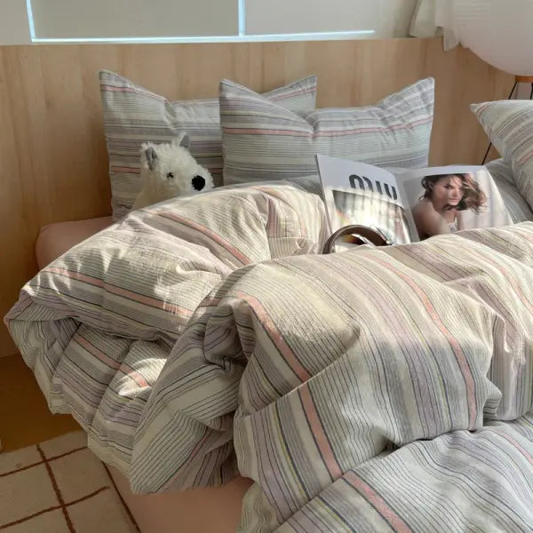 Nordic sling Cotton Pink Stripes Duvet Cover 150x200 Size Girl’s Room housse de couette Skin friendly Breathable