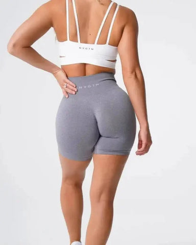 Gray high-waisted Nvgtn Seamless Pro Spandex Shorts featuring a fitted silhouette