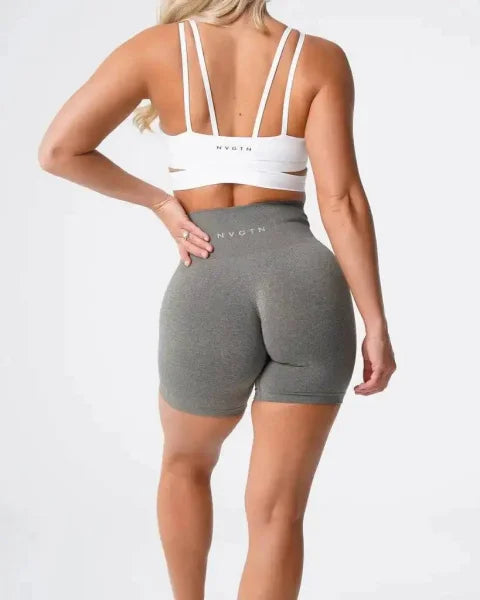 Gray high-waisted Nvgtn Seamless Pro Spandex Shorts for Men and Women with fitted silhouette