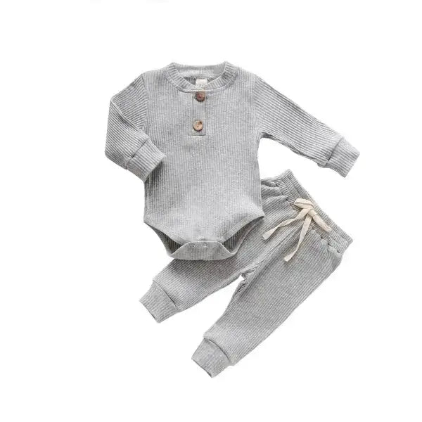 Nvgtn Seamless Pro gray ribbed knit baby bodysuit and joggers