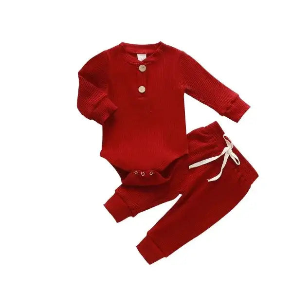Nvgtn Seamless Pro red ribbed cotton baby outfit with drawstring pants