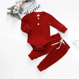 Nvgtn Seamless Pro red knit baby outfit with bodysuit and pants