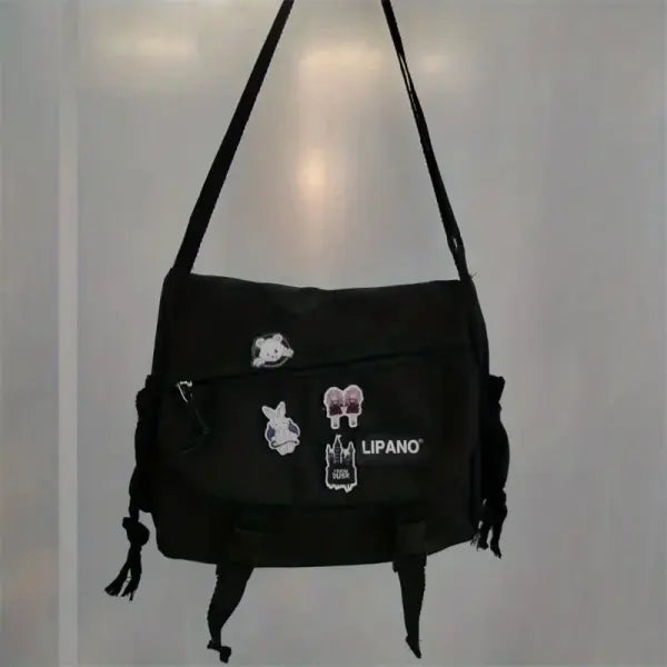Nylon Messenger Bag Men Solid College Daily Use - Black Badge