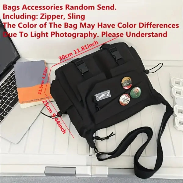 Nylon Messenger Bag Men Solid College Daily Use - B Style-Black