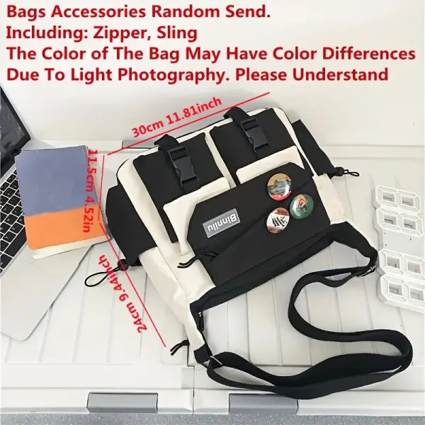 Nylon Messenger Bag Men Solid College Daily Use - B Style-Black White