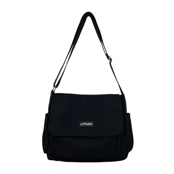 Nylon Messenger Bag Men Solid College Daily Use - Llp Style-Black