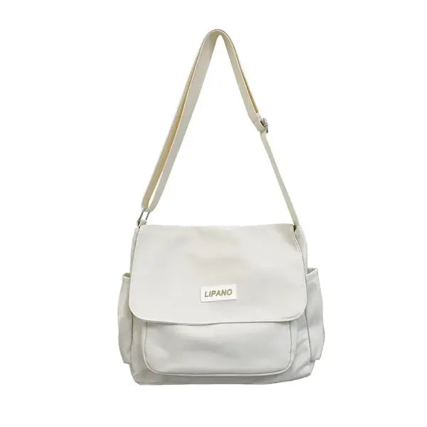 Nylon Messenger Bag Men Solid College Daily Use - LIP Style-White