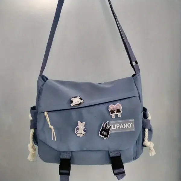 Nylon Messenger Bag Men Solid College Daily Use - Blue Badge