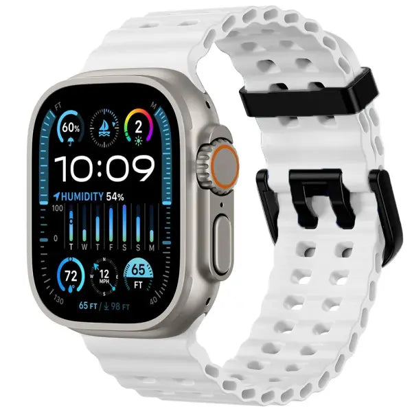 Apple Watch Silicone Ocean Band Waterproof Sport Strap - 02 White / 42mm 44mm 45mm 49mm