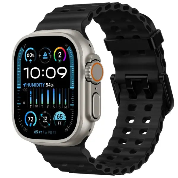 Apple Watch Silicone Ocean Band Waterproof Sport Strap - 01 Black / S11-10 46mm