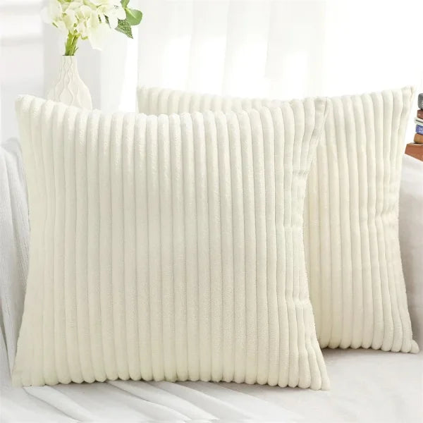 Olanly Corduroy Cushion Cover - Soft Fluffy Decorative Pillow Case - Off white-1pcs / 12x20in(30x50cm)