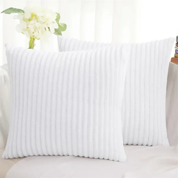 Olanly Corduroy Cushion Cover - Soft Fluffy Decorative Pillow Case - White-1pcs / 12x20in(30x50cm)