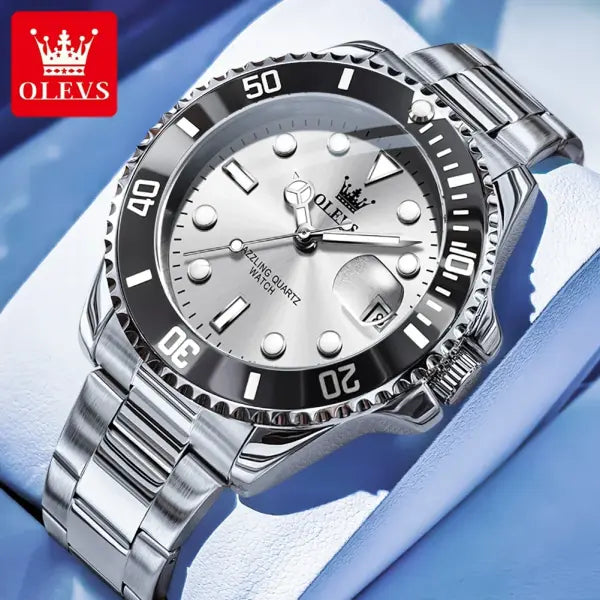 OLEVS 5885 Man Watch Original Brand Waterproof Quartz Watch Stainless Steel Strap Automatic Date Mens Gifts Watches