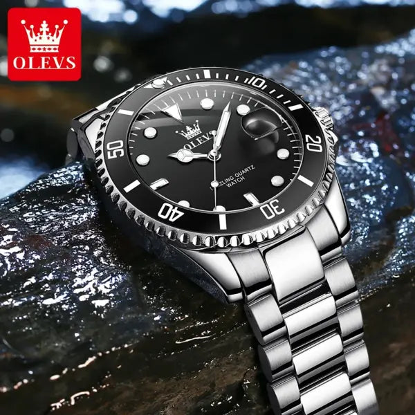 OLEVS 5885 Man Watch Original Brand Waterproof Quartz Watch Stainless Steel Strap Automatic Date Mens Gifts Watches
