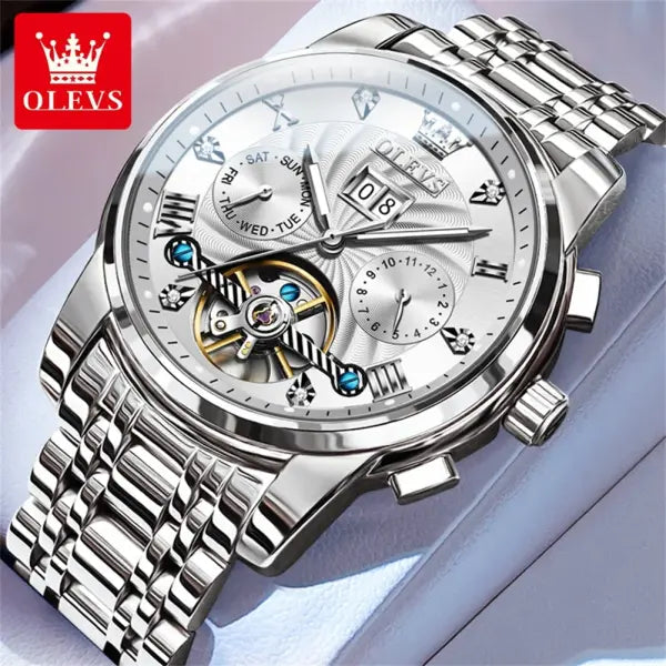 Complete Calendar Stainless Steel Men Automatic Watch - WHITE