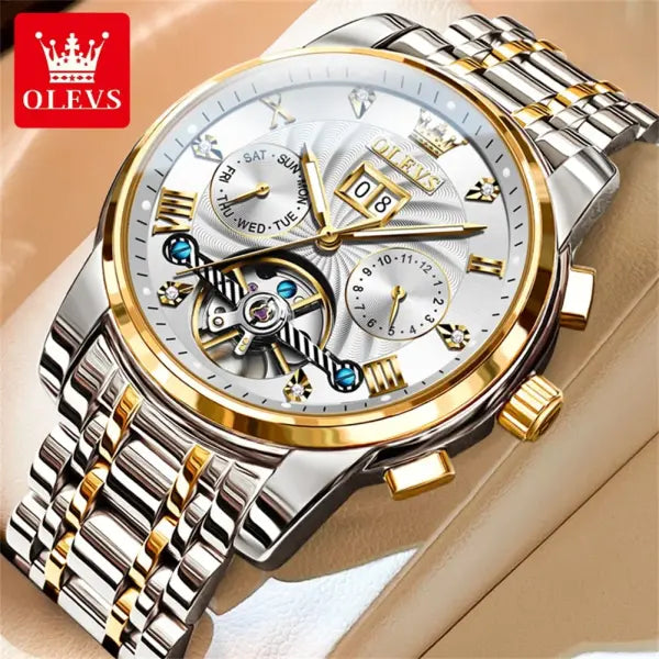 Complete Calendar Stainless Steel Men Automatic Watch - YELLOW
