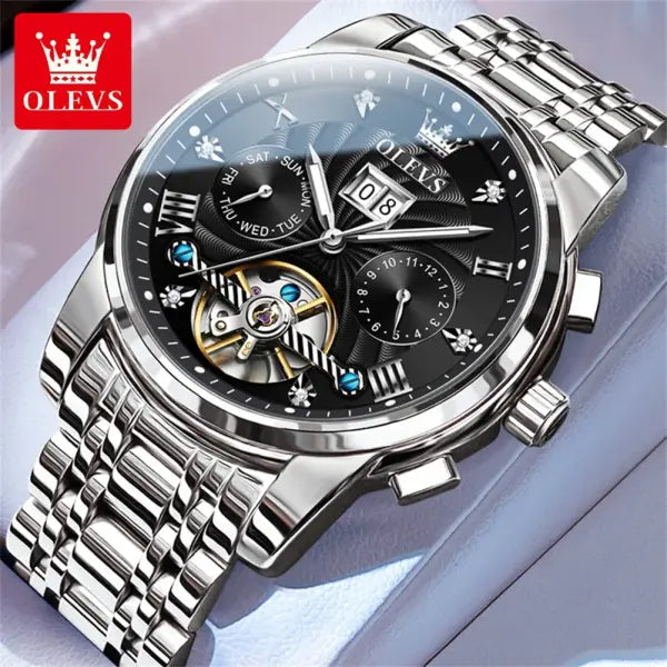 Complete Calendar Stainless Steel Men Automatic Watch - Silver