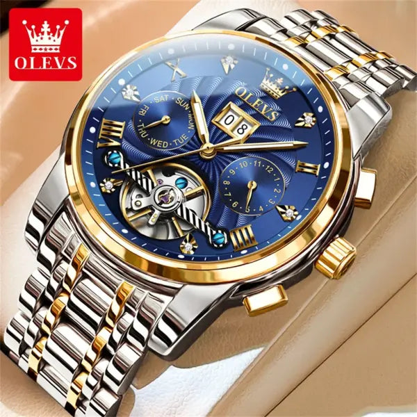 Complete Calendar Stainless Steel Men Automatic Watch - Blue