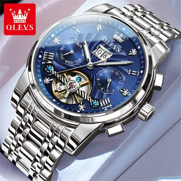 Complete Calendar Stainless Steel Men Automatic Watch - SKY BLUE