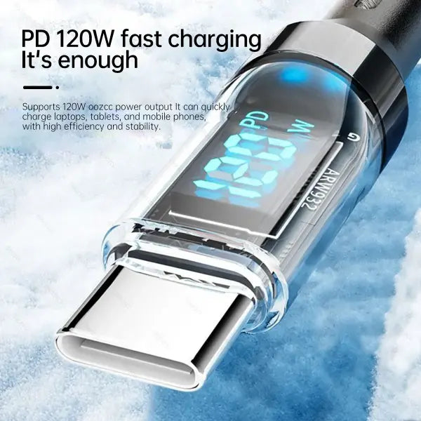 OOZCC LCD Watt Display Cable Max 120W Super Fast Charging USB Type C Cable Data Transfer USB A to Lightning