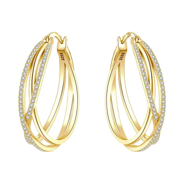 Vintage hoop earrings sterling silver zircon for women - OTE4010-GD
