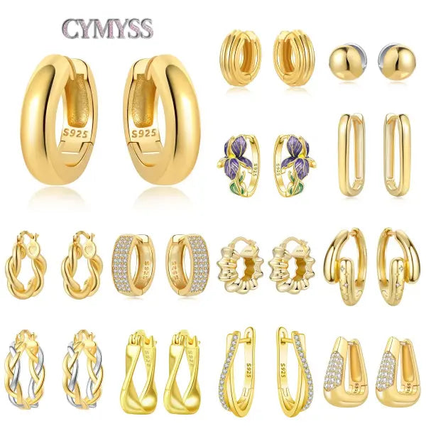 Vintage hoop earrings sterling silver zircon for women