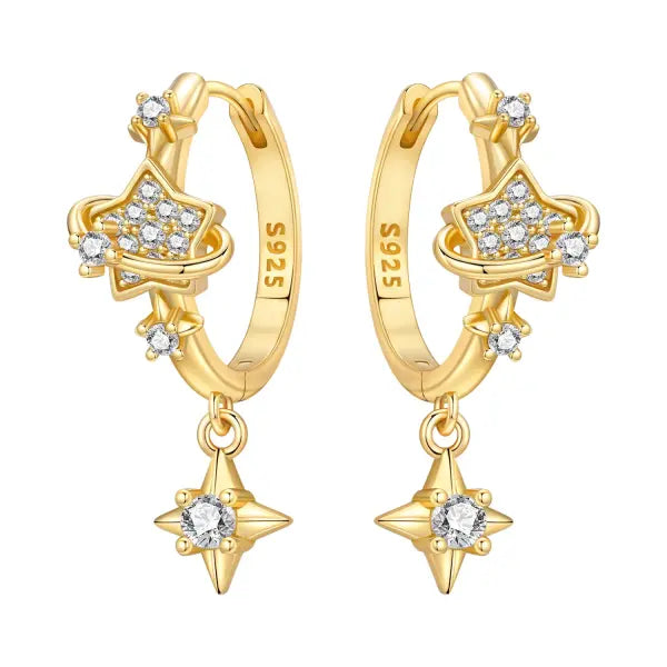 Vintage hoop earrings sterling silver zircon for women - OTE4365