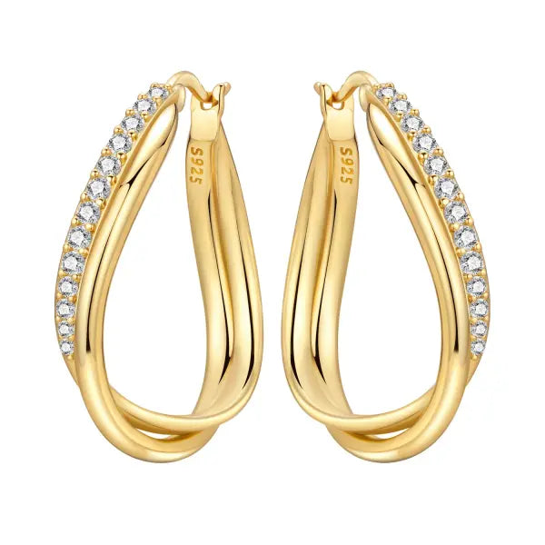 Vintage hoop earrings sterling silver zircon for women - OTE4379-GD