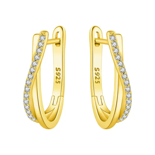 Vintage hoop earrings sterling silver zircon for women - OTE4076-GD