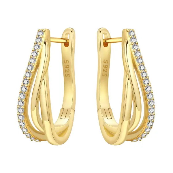 Vintage hoop earrings sterling silver zircon for women - OTE4320-GD