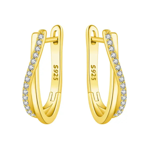 Vintage hoop earrings sterling silver zircon for women - OTE4076-GD-L