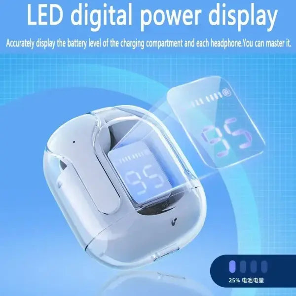 Original T2 Wireless Bluetooth Earphone Transparent HIFI Headphones LED Power Digital Display Stereo Sound Earphones