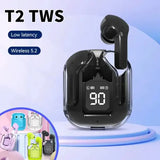 Original T2 Wireless Bluetooth Earphone Transparent HIFI Headphones LED Power Digital Display Stereo Sound Earphones