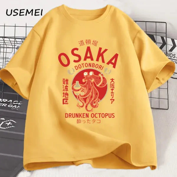 Osaka Dotonbori Drunken Octopus Graphic T Shirts Japanese Style Street Food Lover Tshirt Cotton Vintage Short Sleeve