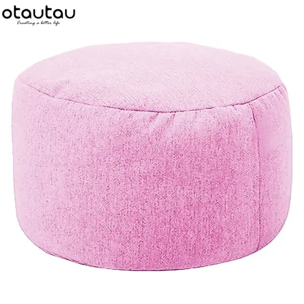 Premium Linen Bean Bag Chair with Filling - Round Pouf Ottoman & Footstool for Relaxing Lounge Decor - cherry pink