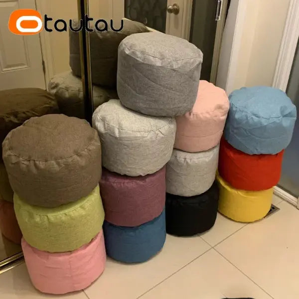 OTAUTAU Linen Bean Bag Chair with Filling Beanbag Pouf Ottoman Footstool Tatami Round Stool Futon Puff Relax Lounge