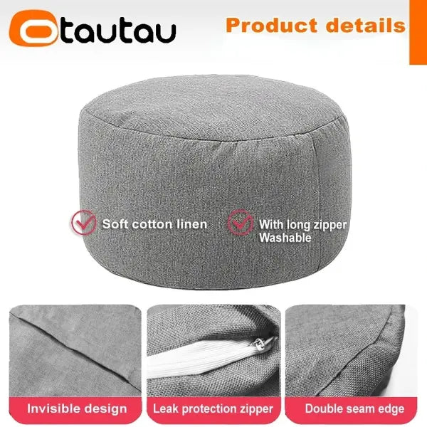 OTAUTAU Linen Bean Bag Chair with Filling Beanbag Pouf Ottoman Footstool Tatami Round Stool Futon Puff Relax Lounge