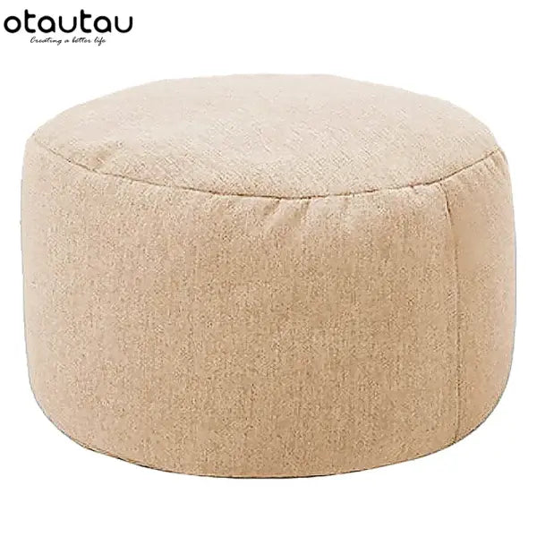 Premium Linen Bean Bag Chair with Filling - Round Pouf Ottoman & Footstool for Relaxing Lounge Decor - light khaki