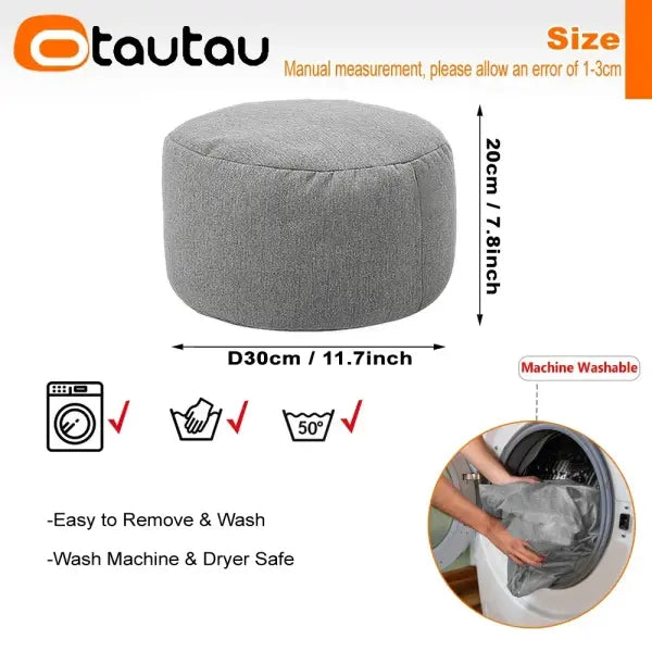 OTAUTAU Linen Bean Bag Chair with Filling Beanbag Pouf Ottoman Footstool Tatami Round Stool Futon Puff Relax Lounge