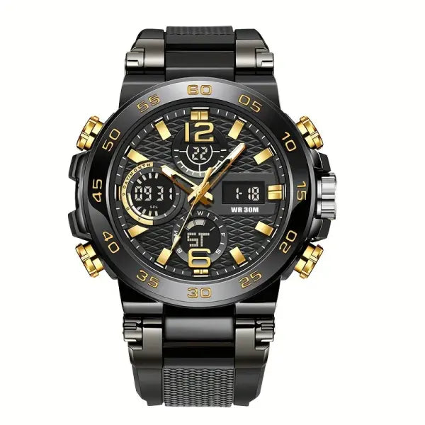 Sports Electronic Men Watch PU Band Battery Included - Black gold / China Mainland