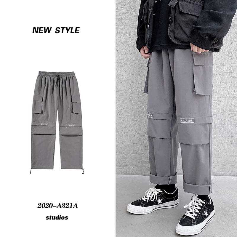 Overalls Men’’s Plus Bulky Loose Legged Pants Fashion Brand Summer Casual Hip Hop Wide Leg Pants - 1ash / 2XL