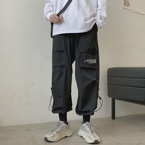 Overalls Men’’s Plus Bulky Loose Legged Pants Fashion Brand Summer Casual Hip Hop Wide Leg Pants - Black / 2XL