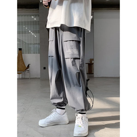 Overalls Men’’s Plus Bulky Loose Legged Pants Fashion Brand Summer Casual Hip Hop Wide Leg Pants - Grey / 2XL